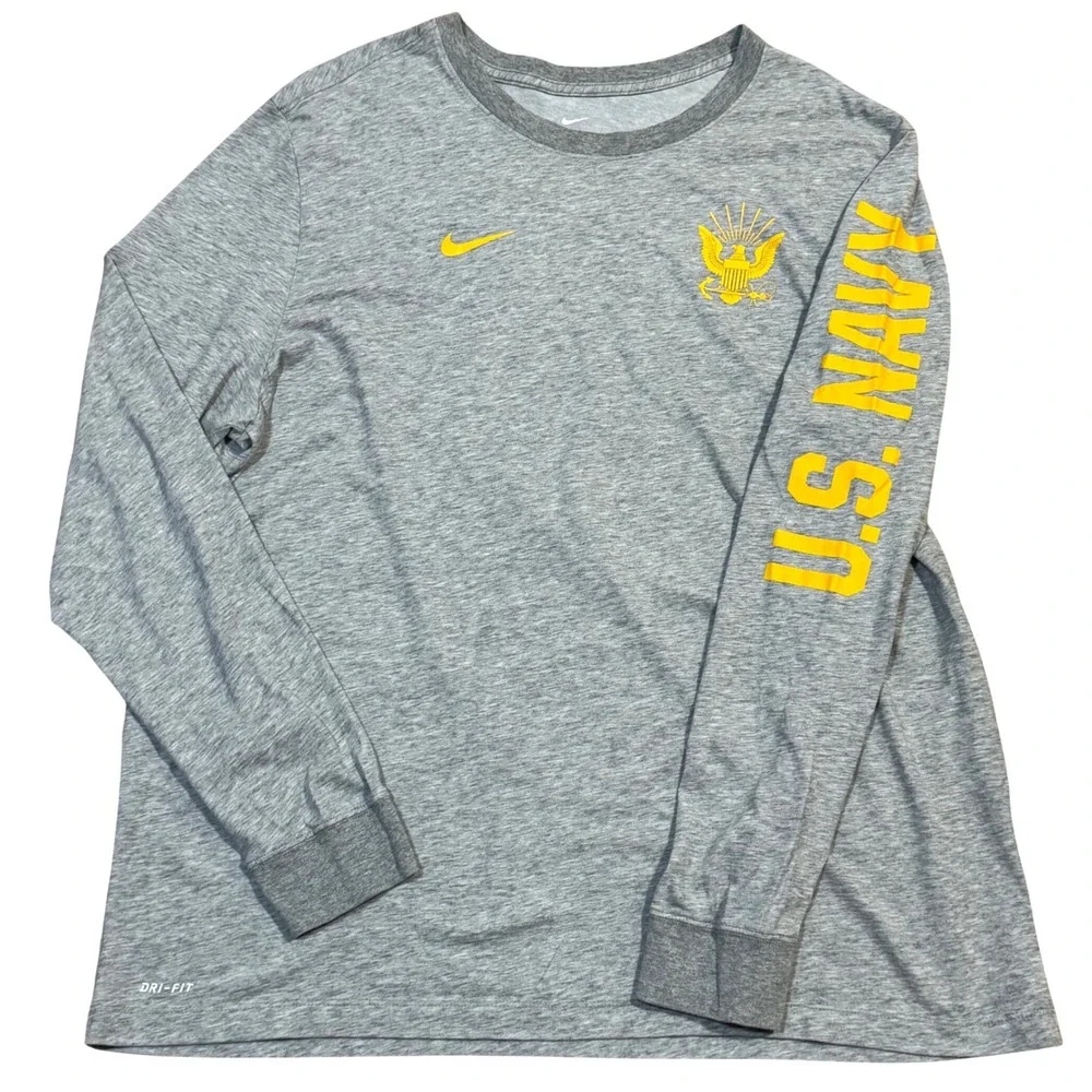 Nike Dri-FIT US Navy Long Sleeve Shirt Gray Yellow XXL